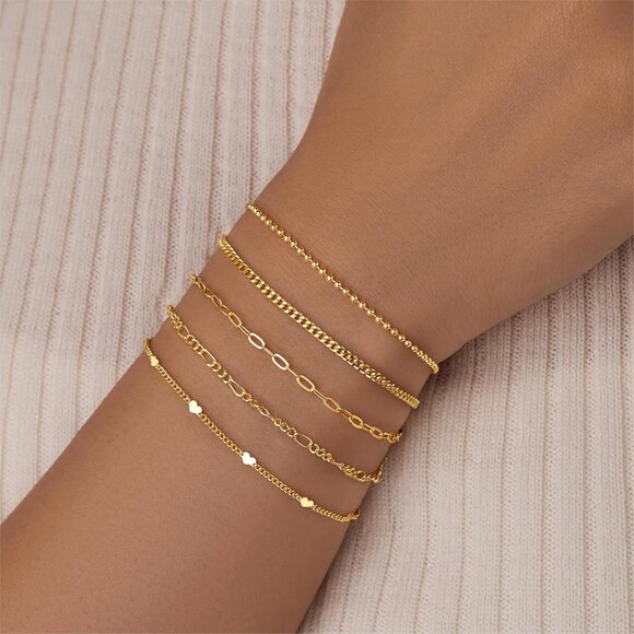 Gold-Style 08 Dainty Stack Beaded, Heart,Rope Bracelets Jewelry Gifts for Women - Picture 4 of 8